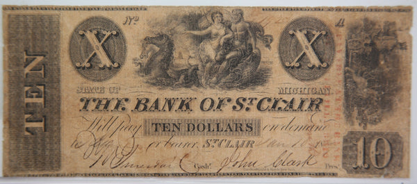 1837 $10, St Clair, Michigan., Obsolete Currency, Store Sale 0932429