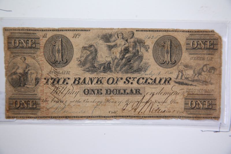 1840 $1, St Clair, Michigan., Obsolete Currency, Store Sale 0932430