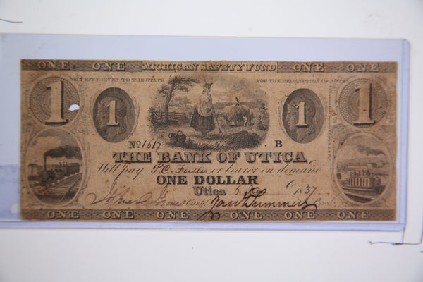 1837 $1, Utica, Michigan., Obsolete Currency, Store Sale 0932476