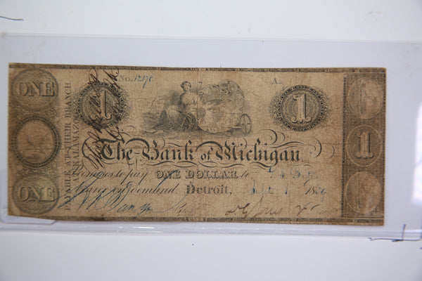 1839 $1, Detroit, Michigan., Obsolete Currency, Store Sale 0932497