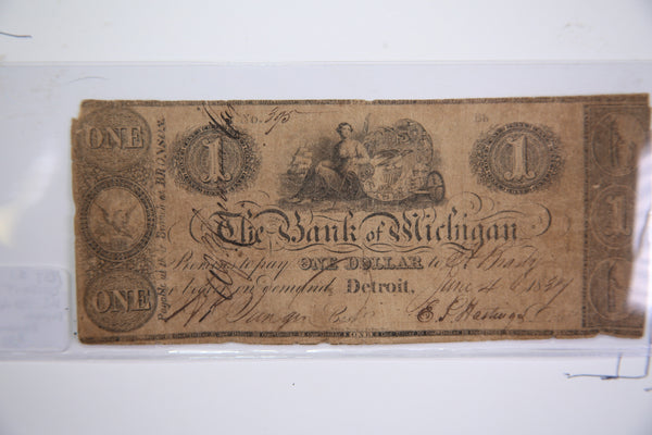1839 $1, Detroit, Michigan., Obsolete Currency, Store Sale 0932499