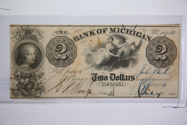 1839 $2, Detroit, Michigan., Obsolete Currency, Store Sale 093501