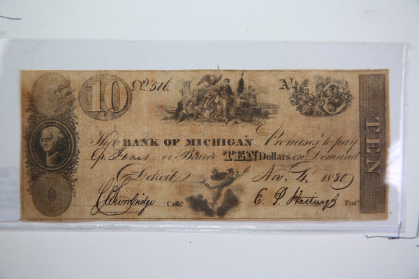 1830 $10, Detroit, Michigan., Obsolete Currency, Store Sale 093509