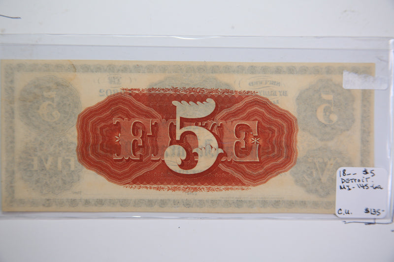 18__ $5, Detroit., Michigan., Obsolete Currency, Store Sale 09322524