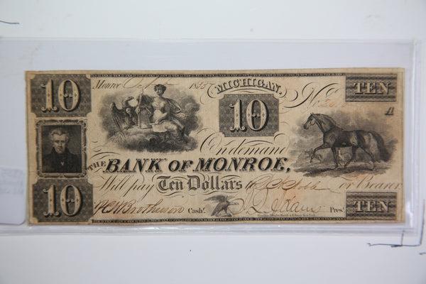 1835 $10, Monroe., Michigan.,  Obsolete Currency, Store Sale 09322539