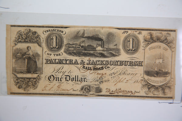 1838 $1, Palmyra., Michigan., Obsolete Currency, Store Sale 09322563