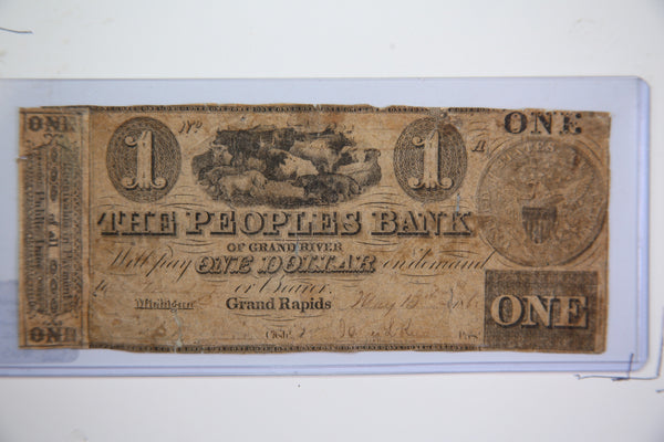 1837 $1, Grand Rapids., Michigan., Obsolete Currency, Store Sale 09322566