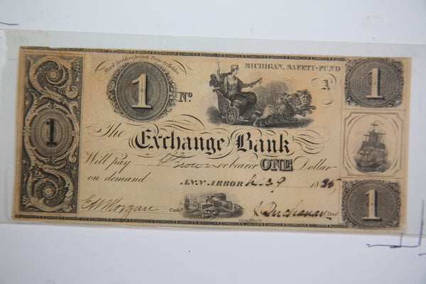 1835 $1, Ann Arbor., Michigan., Obsolete, Currency, Store Sale 09322588