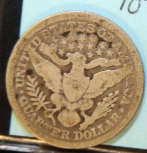 1896 Barber Silver Quarter, Very Good Circulated Coin. Store #QR1100