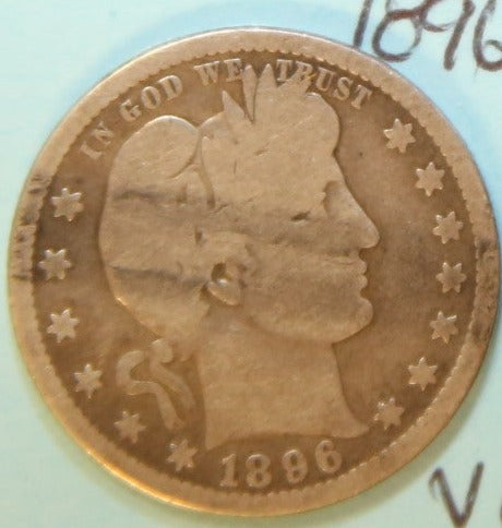 1896-O Barber Silver Quarter, Nice Circulated Coin. Store #QR1104