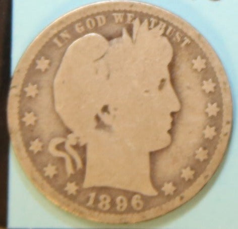 1896-O Barber Silver Quarter, Average Circulated Coin. Store #231215062