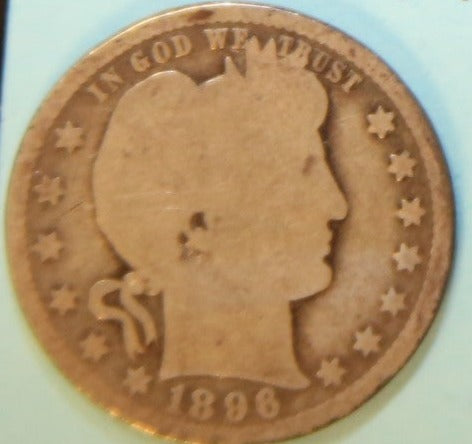1896-O Barber Silver Quarter, Circulated Coin. Store #QR1107