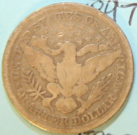 1897 Barber Silver Quarter, Good Circulated Coin, Store #QR1108
