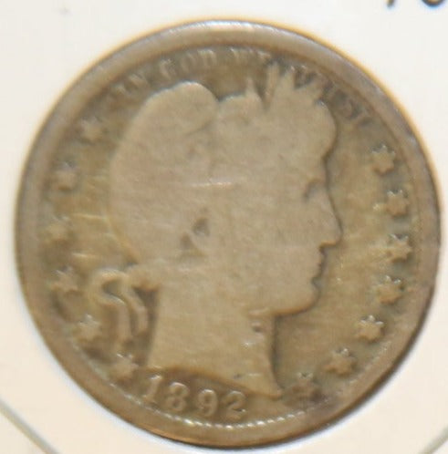 1892 Barber Silver Quarter, Circulated VG Details. Store #231215072