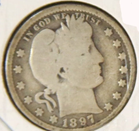 1897 Barber Silver Quarter, Nice Circulated Coin. Store #QR1112
