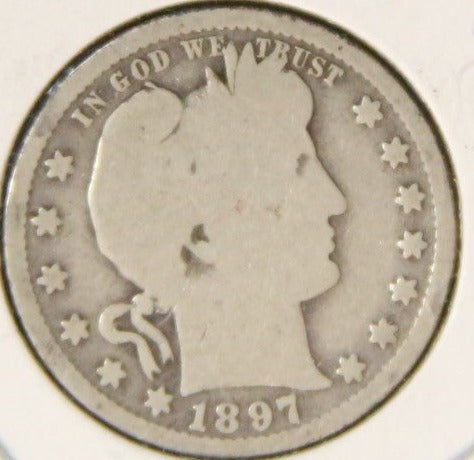 1897-S Barber Silver Quarter, Nice Circulated Coin. Store #QR1113