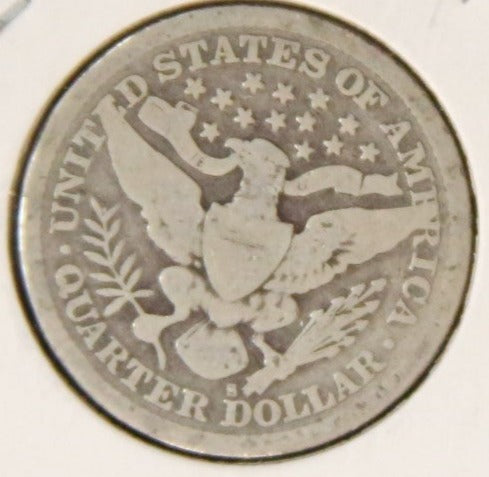 1897-S Barber Silver Quarter, Nice Circulated Coin. Store #QR1113