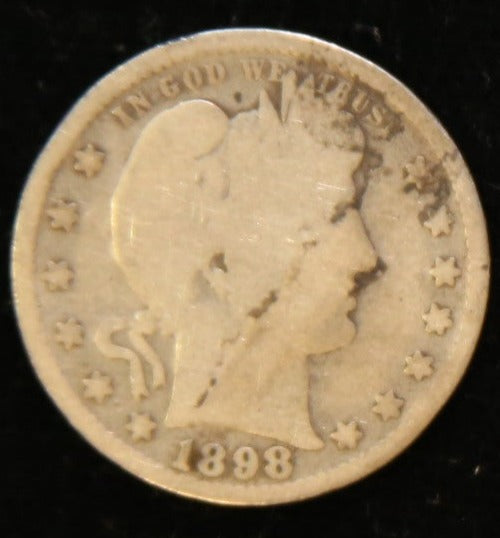 1898 Barber Silver Quarter, Affordable Circulated Coin. Store #231215096