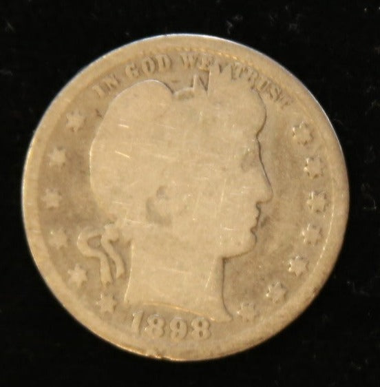 1898 Barber Silver Quarter, Good Circulated Coin, Store #QR1114