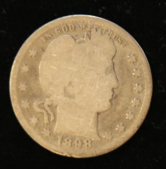 1898 Barber Silver Quarter, Average Circulated Coin. Store #231215101