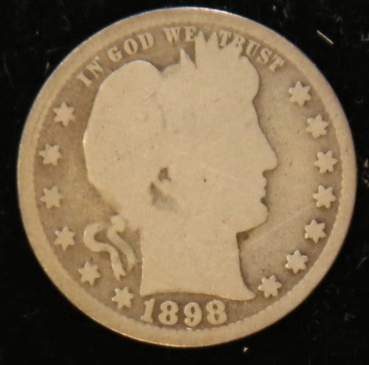 1898 Barber Silver Quarter, Average Circulated Coin. Store #231215102