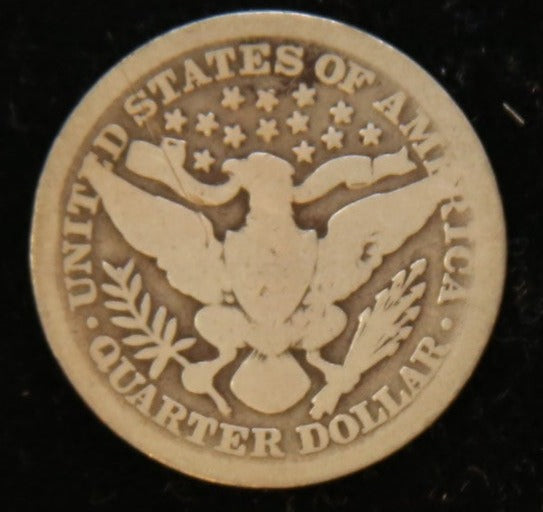 1898 Barber Silver Quarter, Good Circulated Coin. Store #QR1115