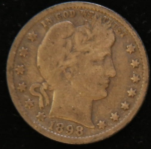 1898 Barber Silver Quarter, Fine Details. Store #QR1116