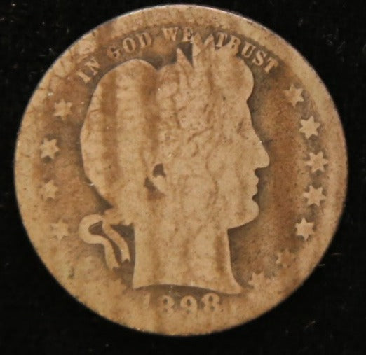 1898-O Barber Silver Quarter, Abt Good Circulated Coin. Store #231215105