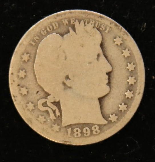 1898-O Barber Silver Quarter, Good Circulated Coin, Store #231215107