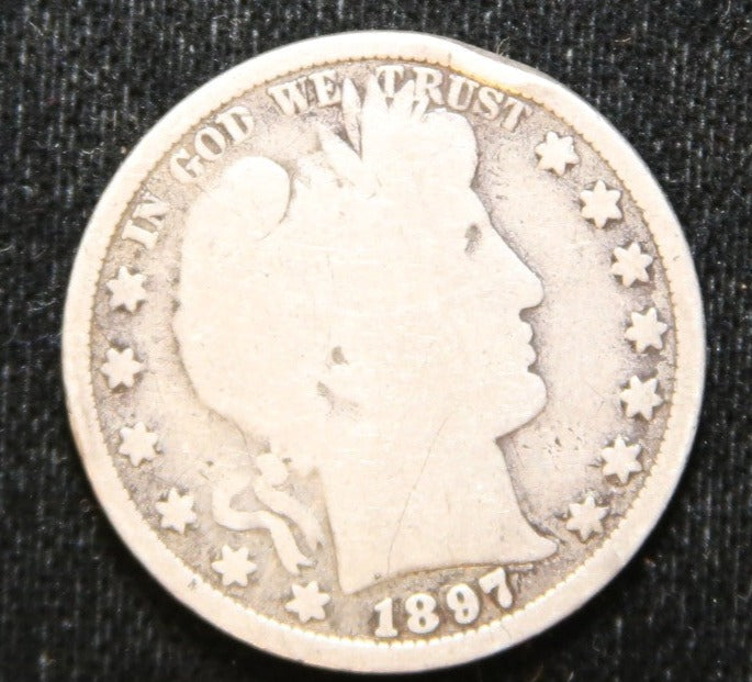 1897 Barber Half Dollar. Nice Circulated Coin. Store# HR206