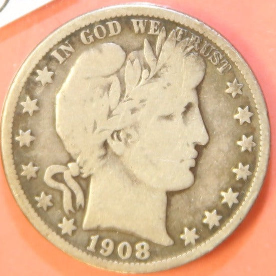 1908-O Barber Half Dollar, Very Good Circulated Coin, Store #HR388