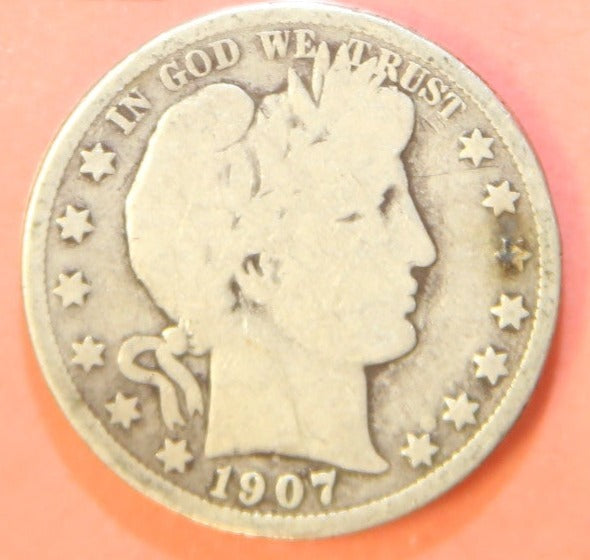 1907-D Barber Half Dollar, Good+ Circulated Coin, Store #HR376