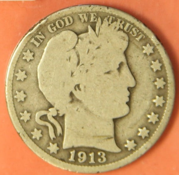 1913 Barber Half Dollar, Very Good Circulated Coin, Store #HR418