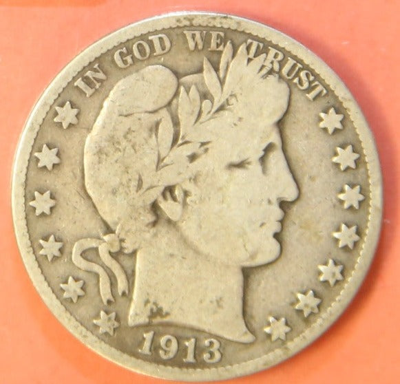 1913-S Barber Half Dollar, Very Good Circulated Coin, Store #HR420