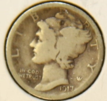 1917 Mercury Silver Dime, Affordable Collectible Coin, Store #242420