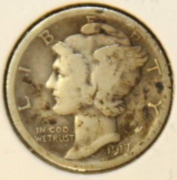 1917-S Mercury Silver Dime, Affordable Collectible Coin, Store #242421