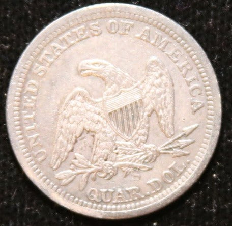 1857-S Seated Liberty Silver Quarter, Nice AU Details, Store #242448
