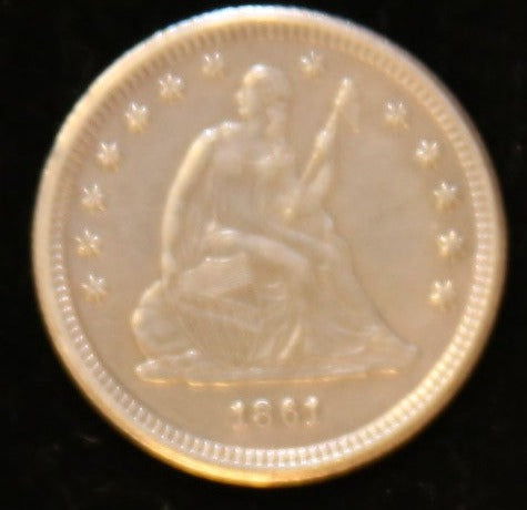 1861 Seated Liberty Silver Quarter, Nice AU Details, Store