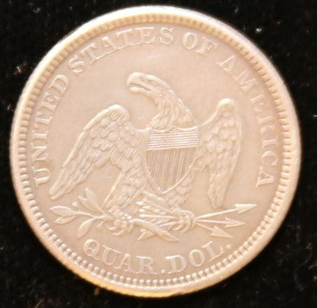 1861 Seated Liberty Silver Quarter, Nice AU Details, Store
