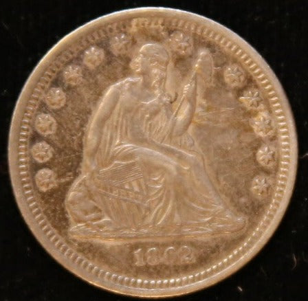 1862 Seated Liberty Silver Quarter, Nice AU Details, Store