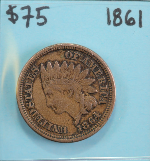 1861 Indian Head Cent, Circulated Affordable Coin, Store #90205