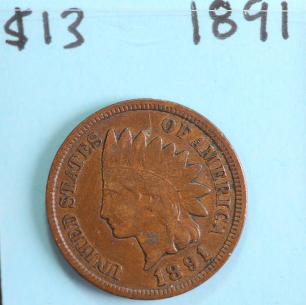 1891 Indian Head Cent, Circulated Affordable Coin, Store #90220
