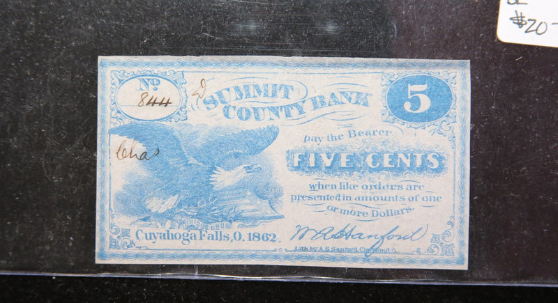 1862 Cuyahoga Falls, Ohio., Obsolete Currency, Store Sale 093126