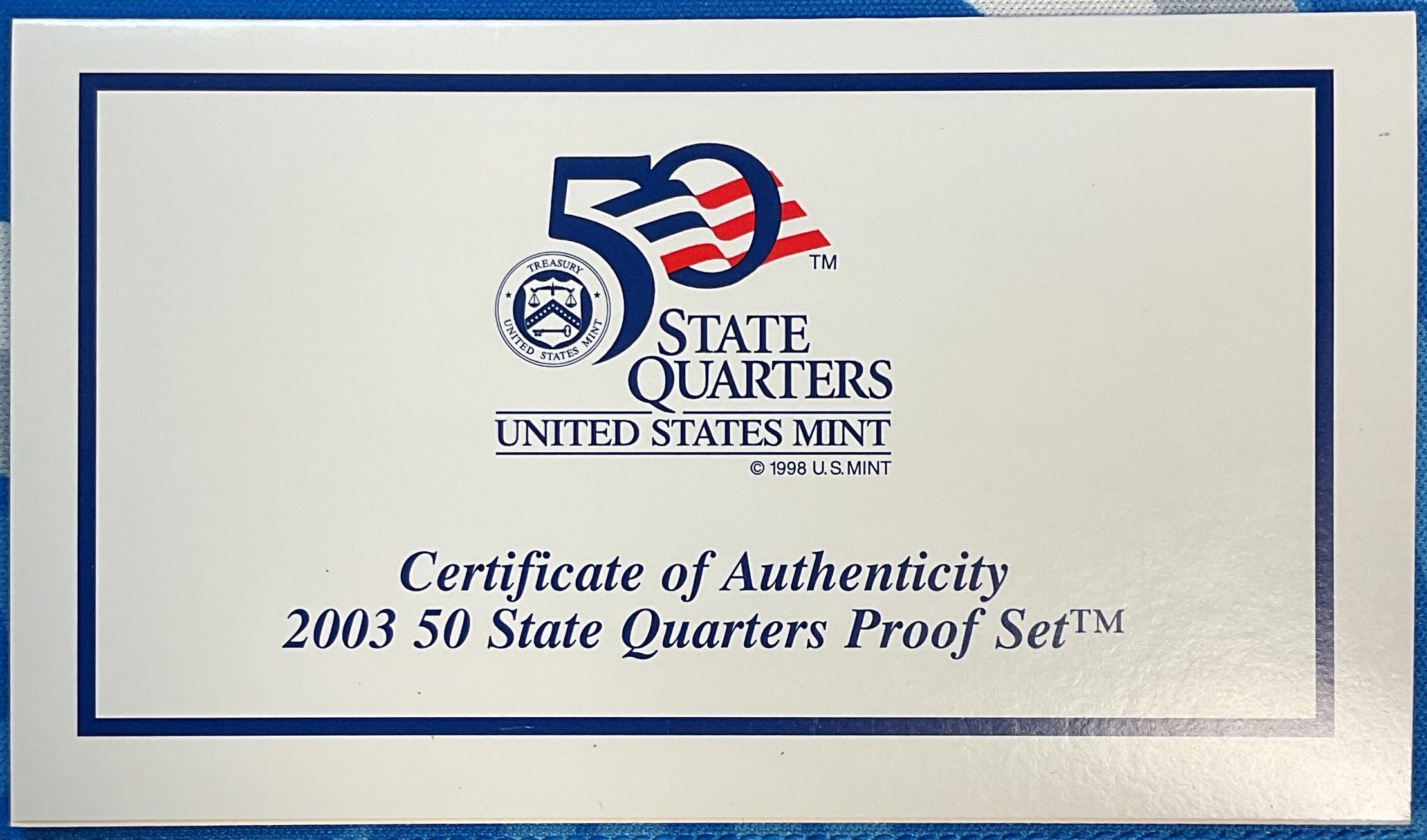 2003 U.S. Mint 50 State Quarters Proof Set, in Original Government Packaging.