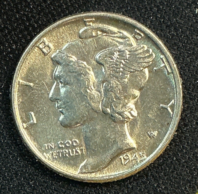 1945 Mercury Dime, GEM Brillant Uncirculated Coin, Store #DE0701