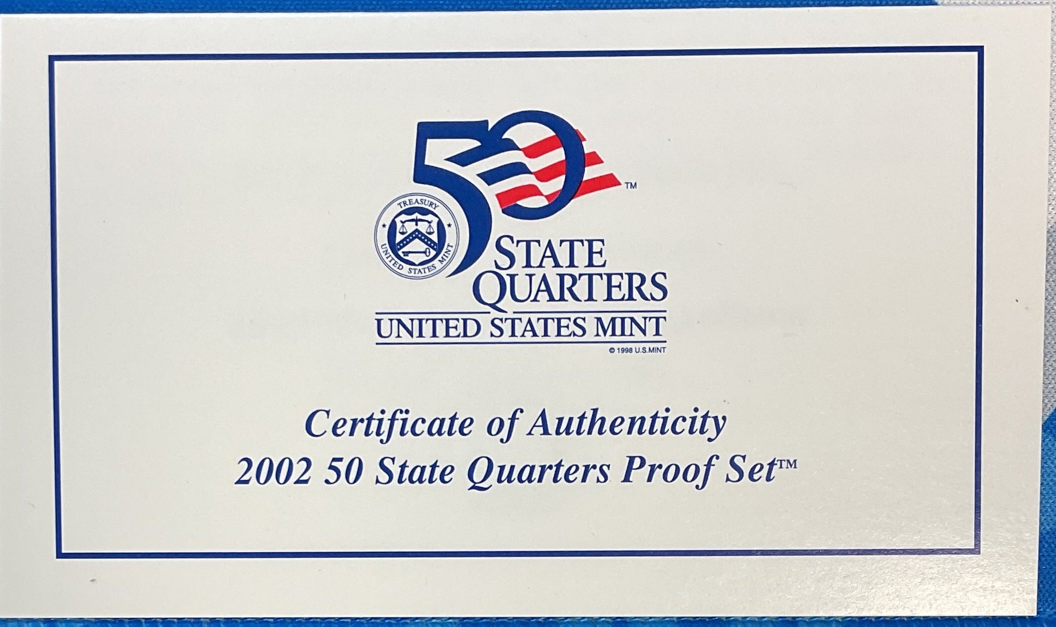 2002 U.S. Mint 50 State Quarters Proof Set, in Original Government Packaging.