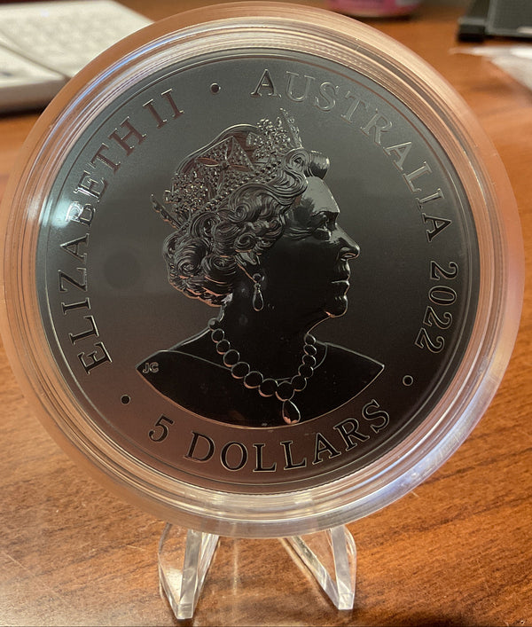.999 silver, 5 Troy Ounce, 2022 Elizabeth II Australia $5 Round, Store #SR070