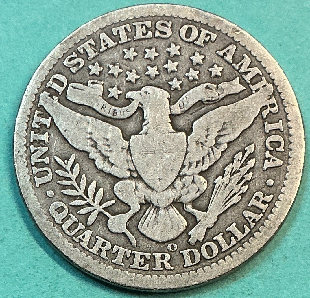 1908-O Barber Quarter., Very Good Circulated Details., Store#QR1241