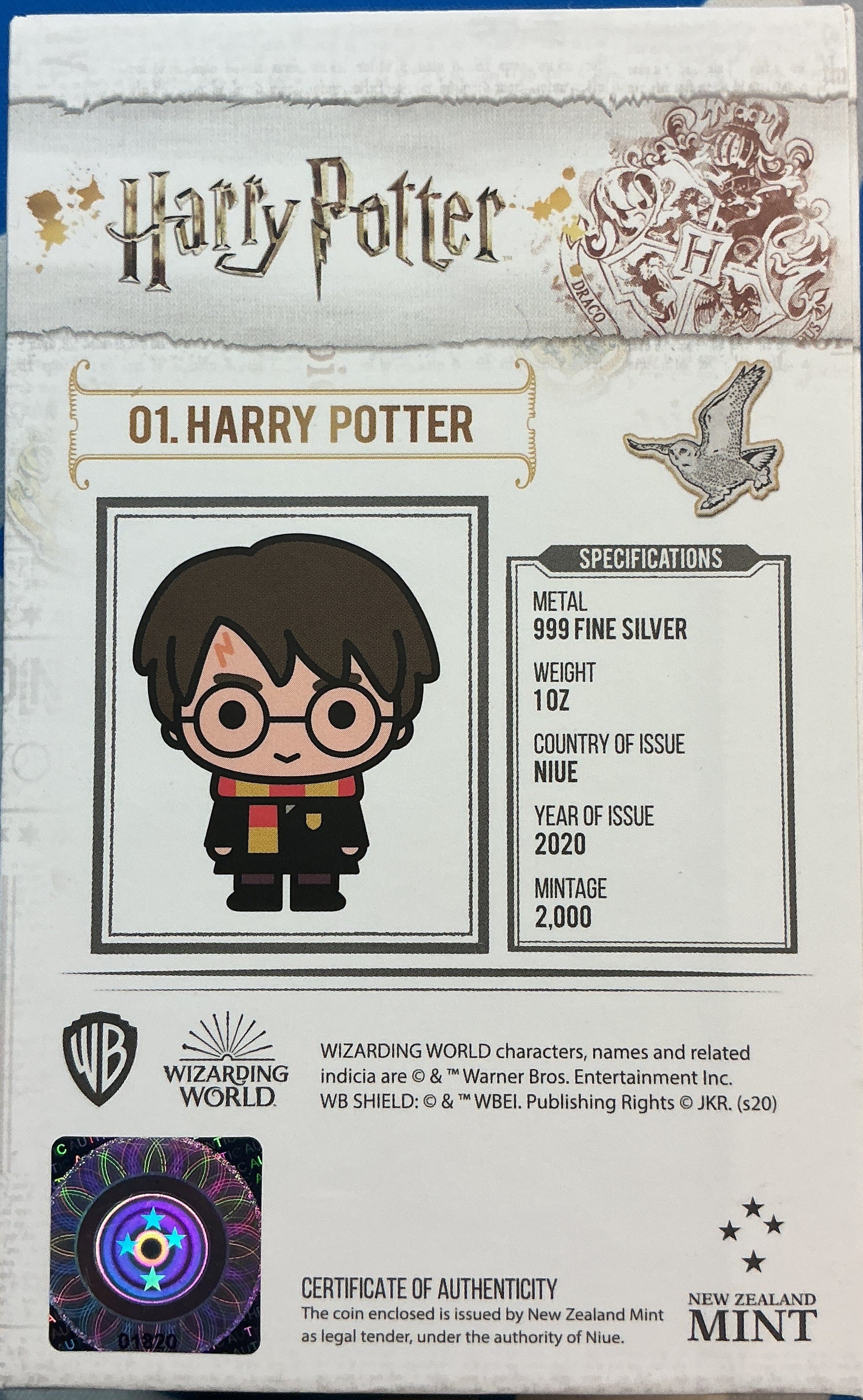 2020 Harry Potter Chibi Coin, HARRY POTTER, .999 Silver Coin, 1 Troy Ounce, Store #SR170
