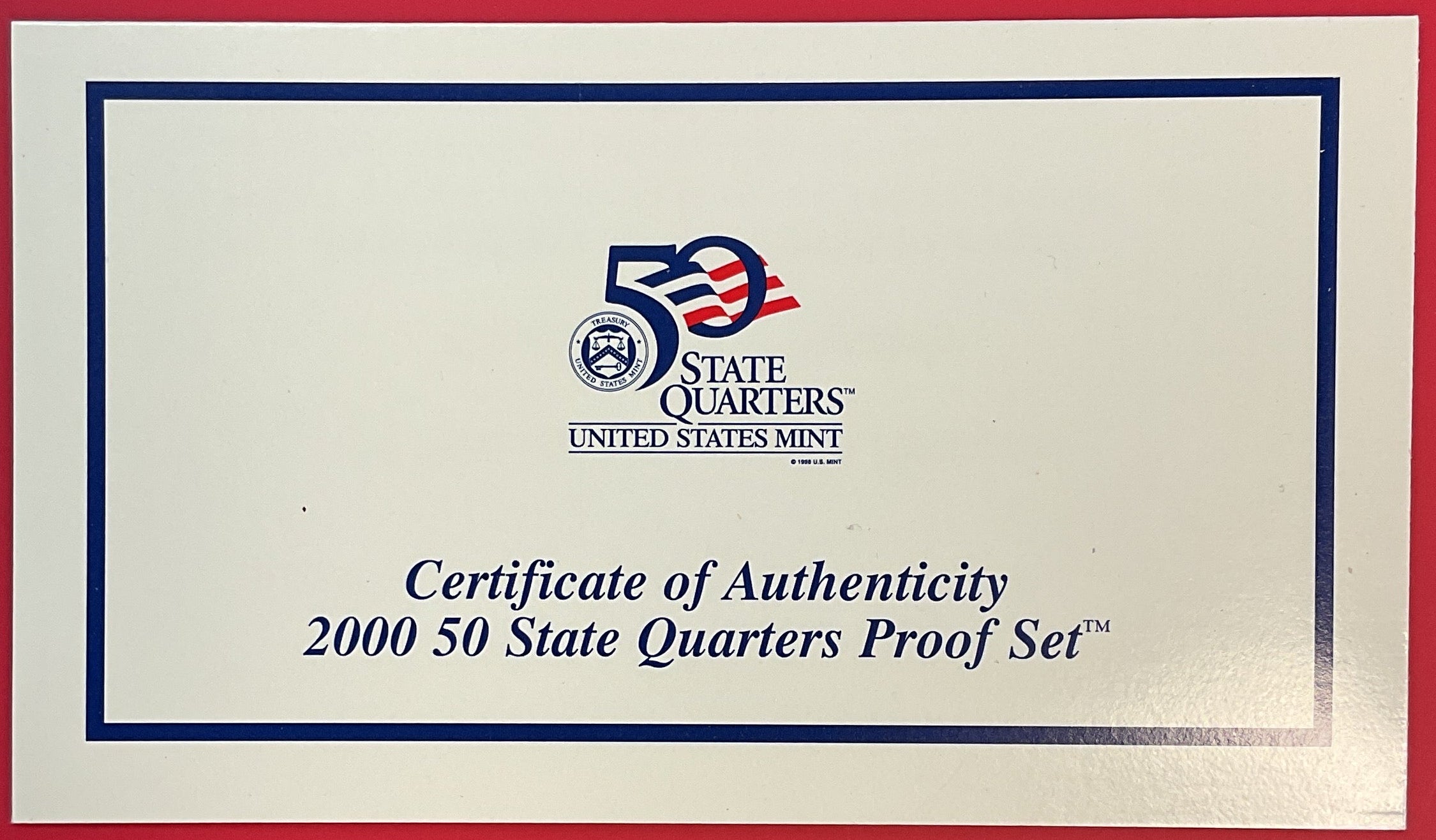 2000 U.S. Mint 50 State Quarters Proof Set, in Original Government Packaging.